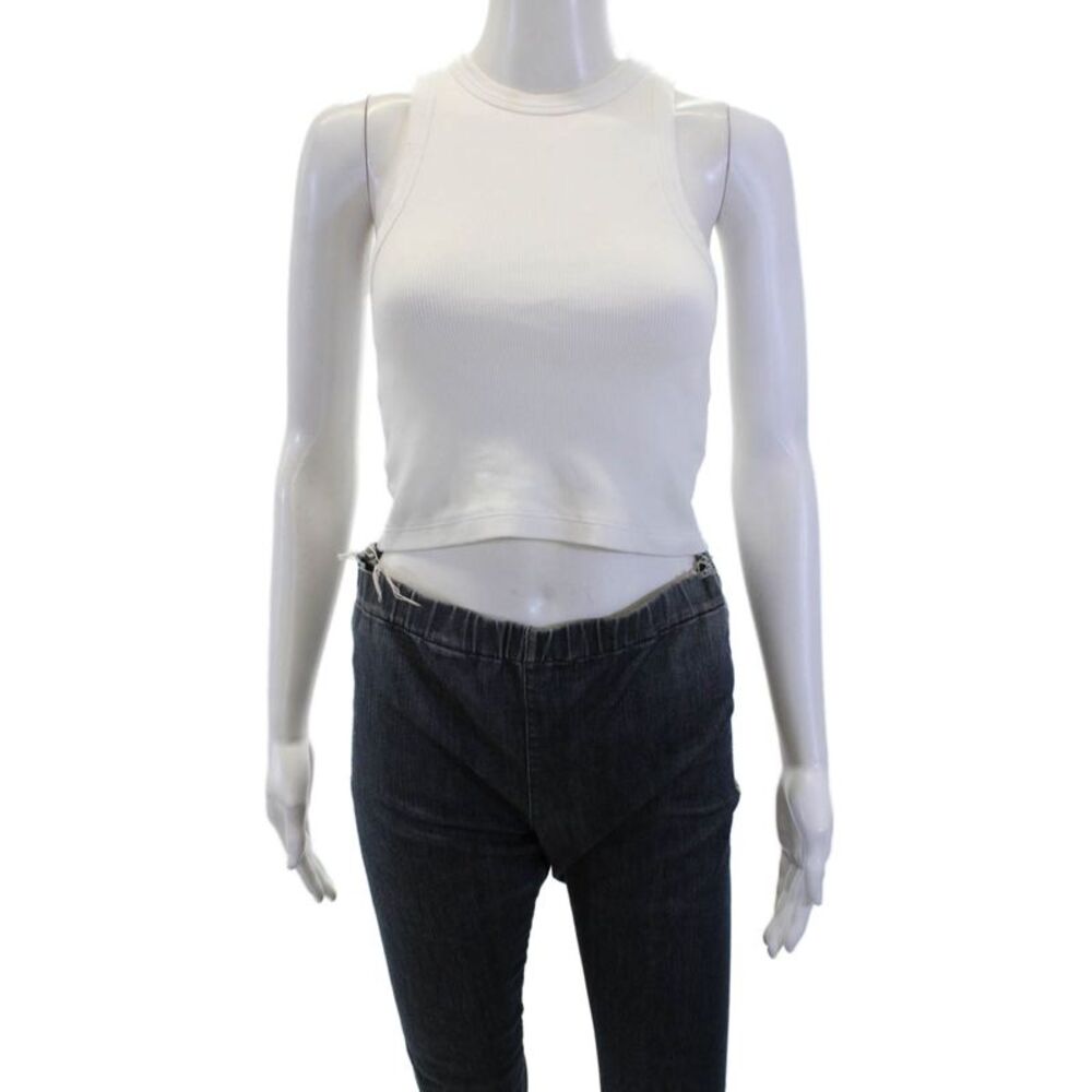Designer Women Cropped White Tank Sleeveless Crew Neck Size XS
